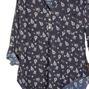 Navy Blouse with Balloon & Windmill Pattern sz XL